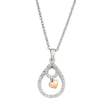 Jewelexcess Two Tone Sterling Silver 1/5 Carat T.W. Diamond Heart Pendant Necklace