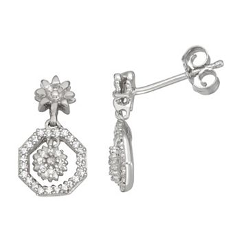Jewelexcess Sterling Silver 1/6 Carat T.W. Diamond Drop Earrings