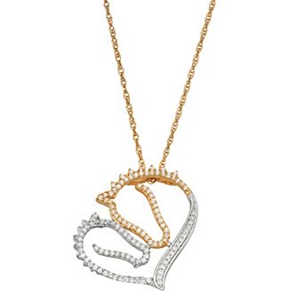 Jewelexcess Two Tone Sterling Silver 1/3 Carat T.W. Diamond Heart Pendant Necklace
