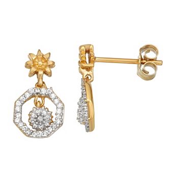 Jewelexcess 14k Gold Over Sterling Silver 1/6 Carat T.W. Diamond Flower Drop Earrings