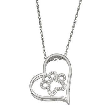 Jewelexcess Sterling Silver 1/6 Carat T.W. Diamond Dog Print Heart Pendant Necklace