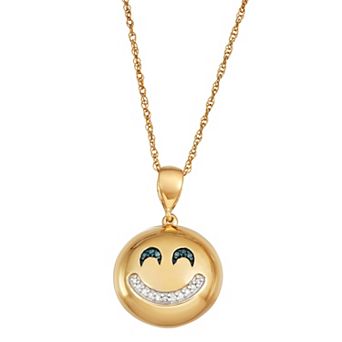 Jewelexcess 14k Gold Over Sterling Silver Blue & White Diamond Accent Emoji Pendant Necklace