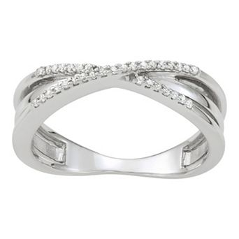 Jewelexcess Sterling Silver 1/10 Carat T.W. Diamond Crisscross Ring