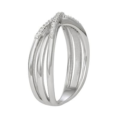 Jewelexcess Sterling Silver 1/10 Carat T.W. Diamond Crisscross Ring
