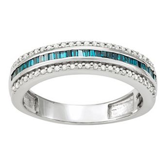 Jewelexcess Sterling Silver 1/2 Carat T.W. Blue & White Diamond Band