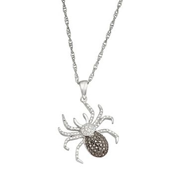 Jewelexcess Sterling Silver Black & White Diamond Accent Spider Pendant Necklace