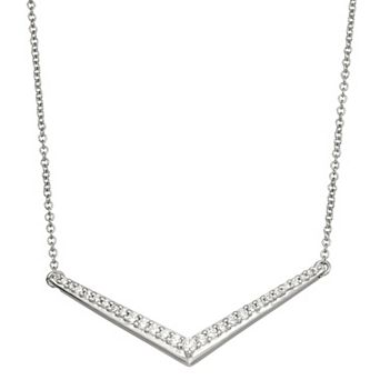 Jewelexcess Sterling Silver 1/4 Carat T.W. Diamond V-Shape Pendant Necklace