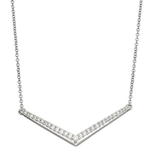 Jewelexcess Sterling Silver 1/4 Carat T.W. Diamond VShape Pendant Necklace
