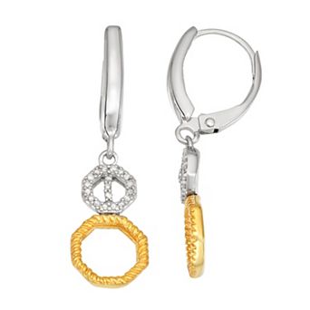 Jewelexcess Two Tone Sterling Silver 1/10 Carat T.W. Diamond Drop Earrings