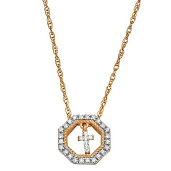 Jewelexcess 14k Gold Over Sterling Silver 1/10 Carat T.W. Diamond Cross Pendant Necklace