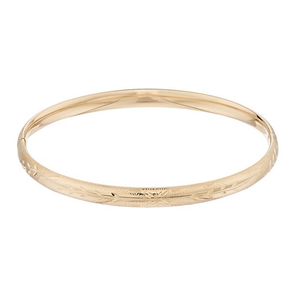 14k Yellow Gold Floral Etched Bangle Bracelet