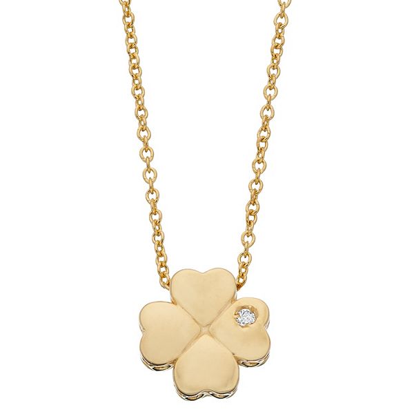 Large Flat Clover Pendant with Adelaide Mini Chain in 14k Gold