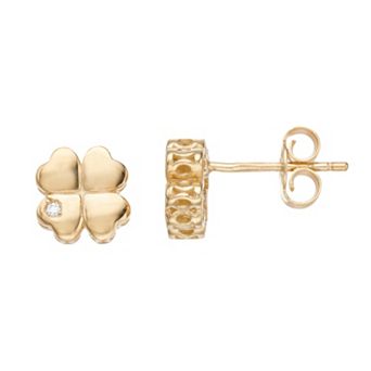 Karat Rush 14k Yellow Gold with 1/10 ct T.W. Diamond Clover Stud Earrings