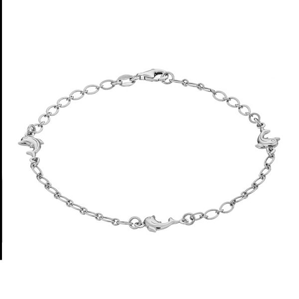 Sterling Silver Dolphin Pendants Anklet