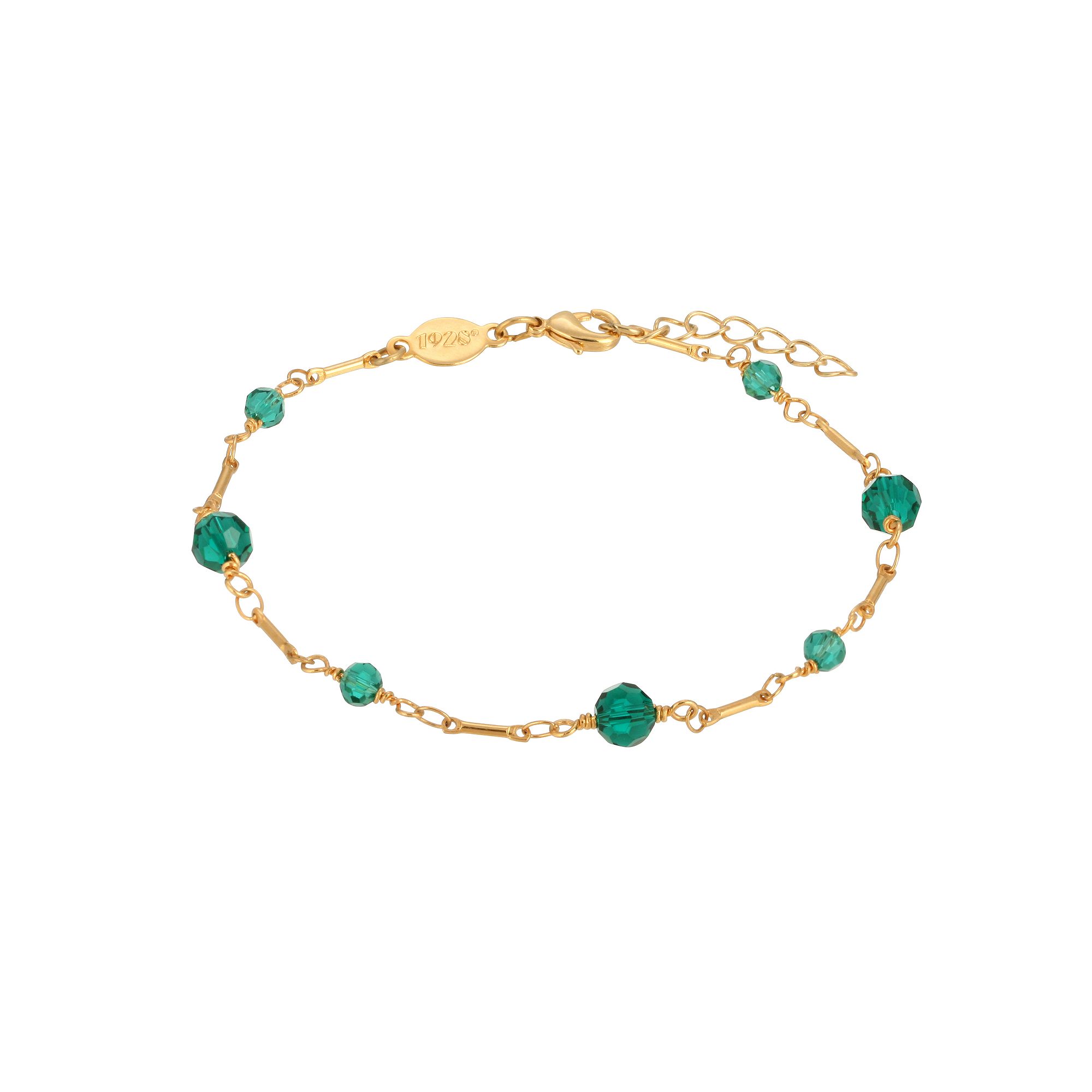 1928 Bead & Bar Chain Anklet, Womens, Gold Tone Green