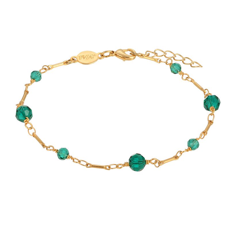 1928 Bead & Bar Chain Anklet, Womens, Green