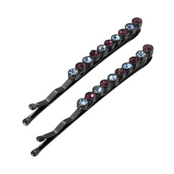 1928 Amethyst Color & Light Blue Simulated Crystal Bobby Pins Set