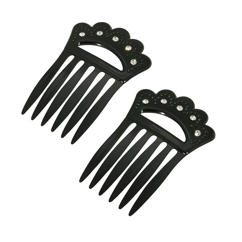 1928 Plastic with Clear Crystal Hair Comb Set, Black