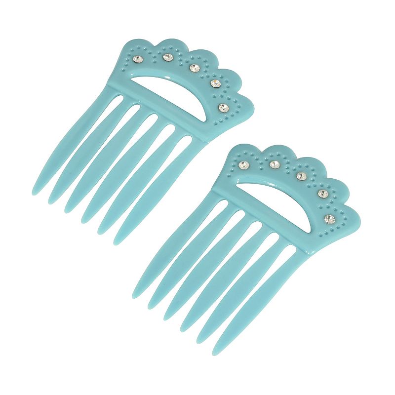 1928 Plastic with Clear Crystal Hair Comb Set, Blue