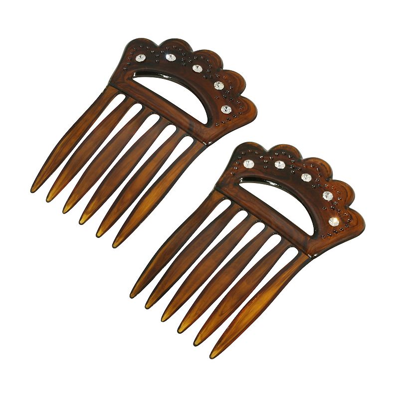 1928 Plastic with Clear Crystal Hair Comb Set, Brown