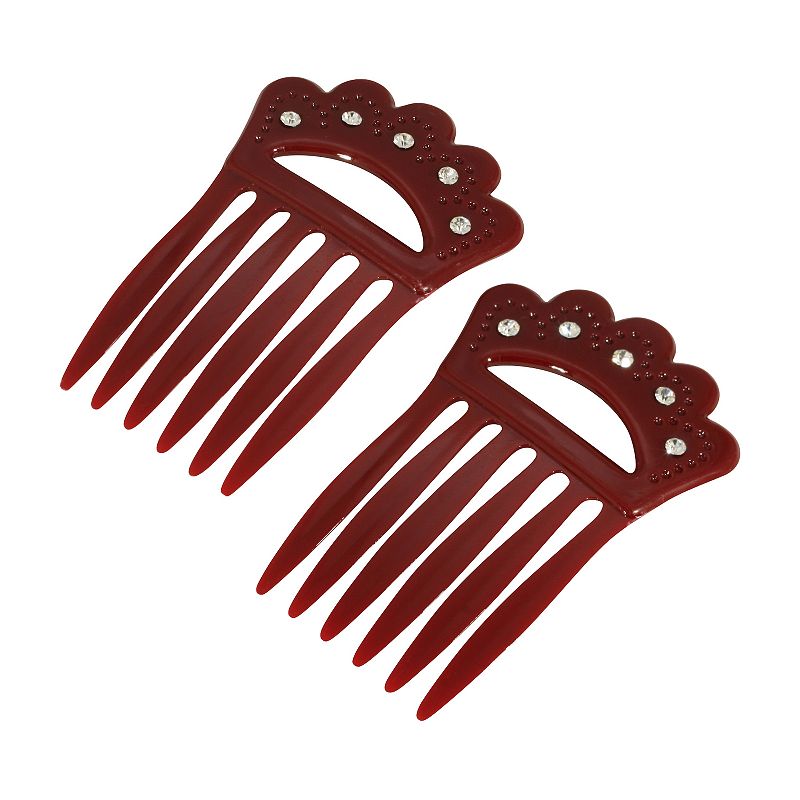 1928 Plastic with Clear Crystal Hair Comb Set, Red