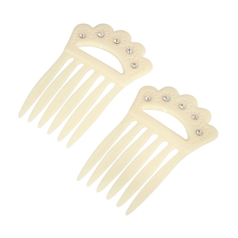 1928 Plastic with Clear Crystal Hair Comb Set, White