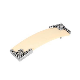 1928 Silver Tone Filigree Accent Bar Barrette