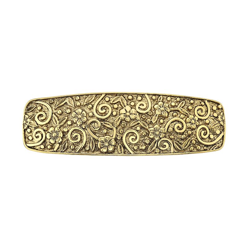 1928 Embossed Floral Pattern Hair Barrette, Yellow