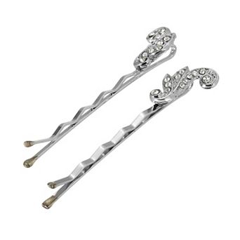 1928 Silver Tone Black Simulated Crystal Bobby Pins Set