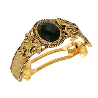 1928 Gold Tone Black Stone Hair Clip