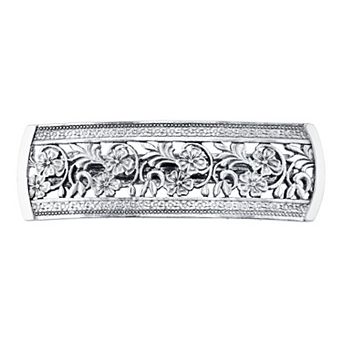 1928 Silver Tone Floral Bar Barrette
