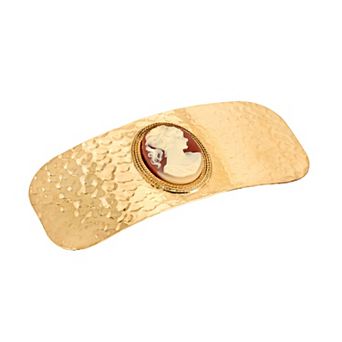 1928 Gold Tone Carnelian Faux Cameo Hair Barrette