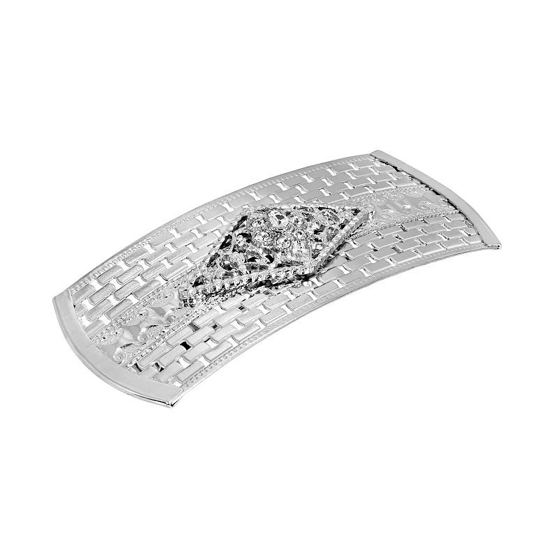 1928 Silver Tone Simulated Crystal Flower Barrette, White