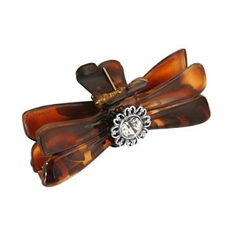 1928 Brown Tortoise Silver-Tone Filigree & Simulated Crystal Accent Claw Hair Clip