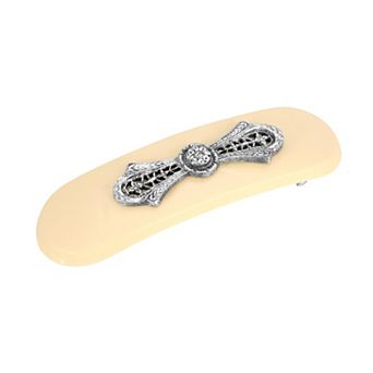 1928 Ivory & Silver Tone Filigree Simulated Crystal Accent Hair Clip