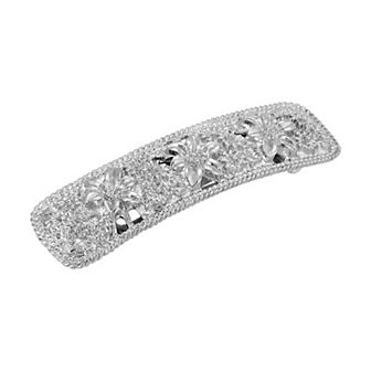 1928 Silver Tone Flowers Bar Barrette