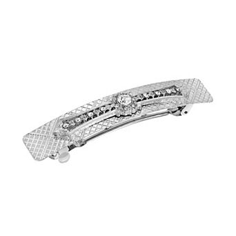 1928 Silver Tone Simulated Crystal Bar Barrette