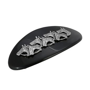 1928 Black & Silver Tone Large Horse Heads Barrette
