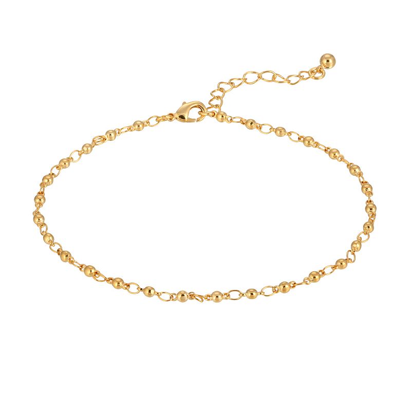 1928 Gold Tone Beaded Chain Anklet, Womens, Yellow