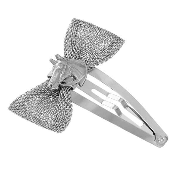 Silver metallic bow for hair, Barrette hair accessories, Hair