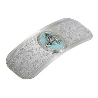 1928 Silver Tone Simulated Turquoise Enamel Horse Head Barrette