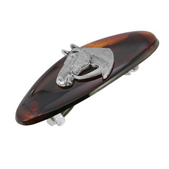 1928 Silver Tone Small Brown Tortoise Horse Head Barrette