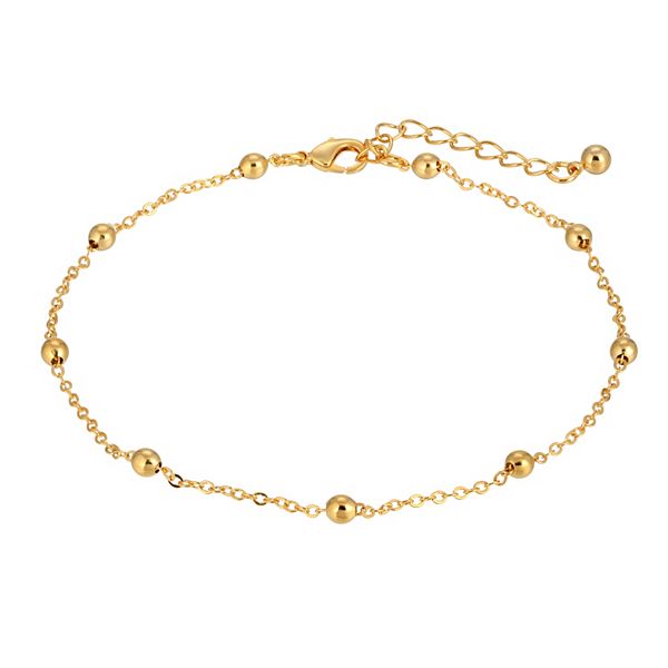 1928 Gold Tone Bead & Chain Anklet