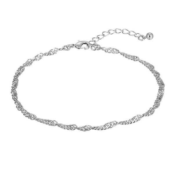 1928 Silver Tone Twisted Rope Chain Anklet