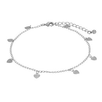 1928 Silver Tone Heart Drops Chain Anklet