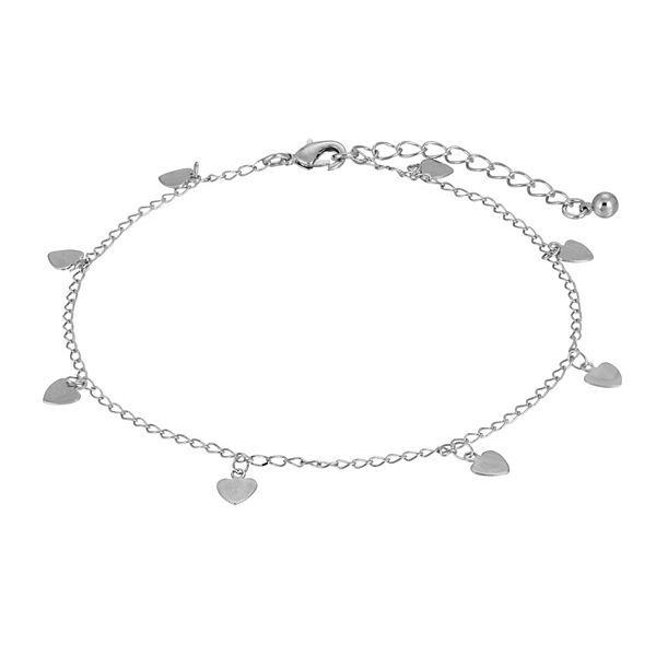 1928 Silver Tone Heart Drops Chain Anklet - Grey
