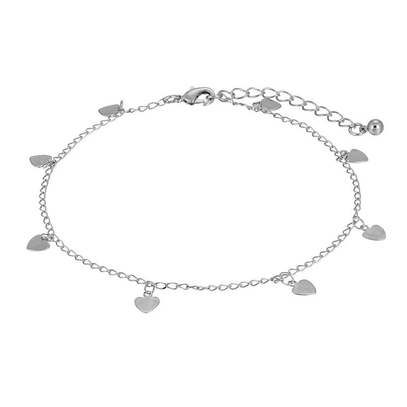 1928 Silver Tone Heart Drops Chain Anklet, Womens, Grey
