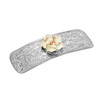 1928 Silver Tone Pink Porcelain Flower Hair Barrette