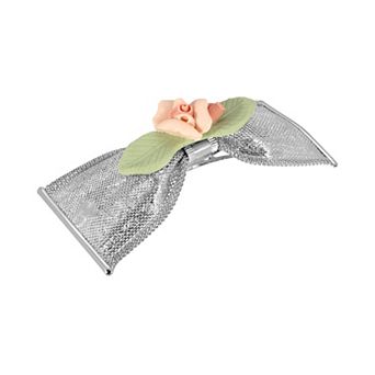 1928 Silver Tone Pink Porcelain Mesh Bow Hair Barrette