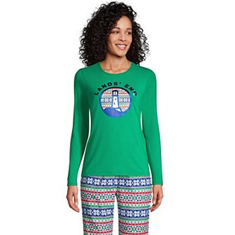 Womens Lands' End Holiday Crewneck Long-Sleeve Graphic Tee